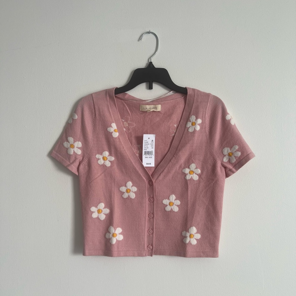 L.A. HEARTS Pink Daisy Short Sleeve Stretch Cardigan